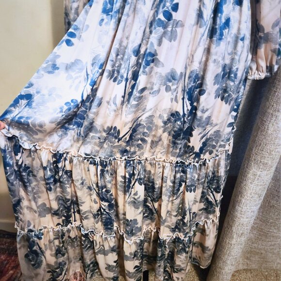 Hayden Los Angeles Blue and Ivory Maxi Dress | Winter Toned Boho | Size M - Picture 5 of 11